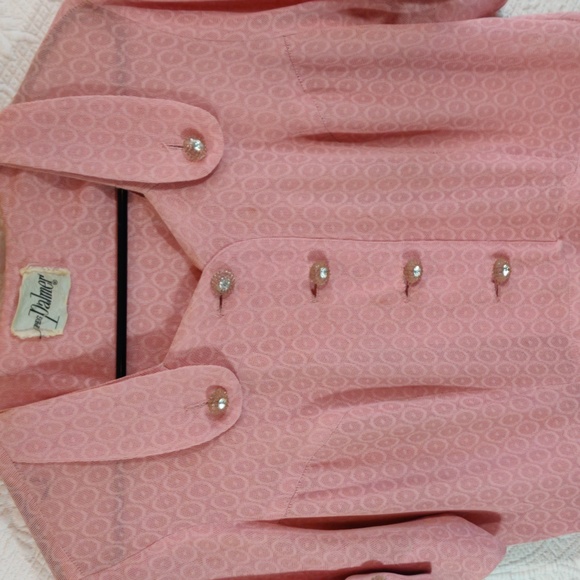 Vintage 1940s Sheer Lace Pink Evening Party Dress With Rhinestone Buttons - Picture 3 of 15